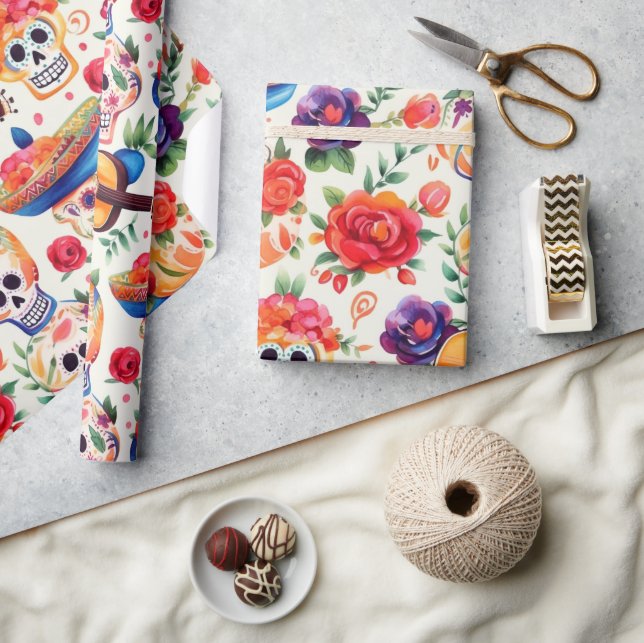 Papel De Regalo Patrón de símbolos Dia de los Muertos (Artesanía)
