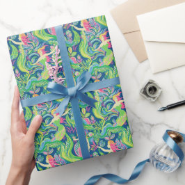 Papel De Regalo Patrón de Sirenas Tropicales de Palm Beach Preppy