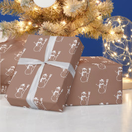 Papel De Regalo Patrón de Snowman de color marrón marrón oscuro re