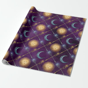 Papel De Regalo Patrón de sol y luna sobre morado