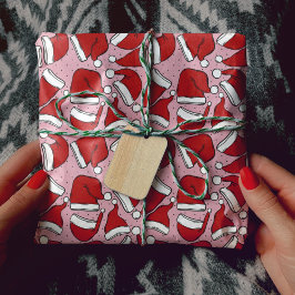 Papel De Regalo Patrón de sombrero de santa vintage de rosa retro 