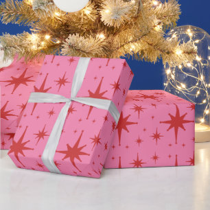 Papel De Regalo Patrón de Starburst Moderno Rosa y Rojo