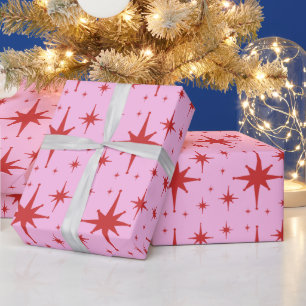 Papel De Regalo Patrón de Starburst Retro Moderno Rojo y Rosa