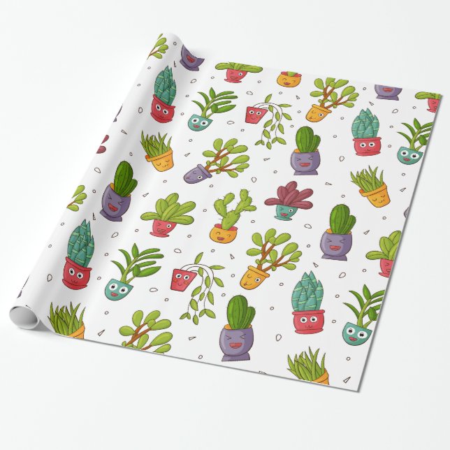 Papel De Regalo Patrón de suculentos de la naturaleza de Cactus (Desenrollado)