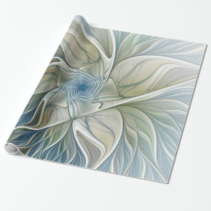 Papel De Regalo Patrón de sueño floral abstracto azul caqui fracta