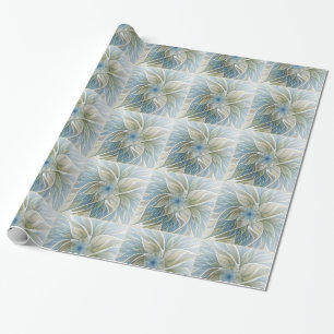 Papel De Regalo Patrón de sueño floral abstracto azul caqui fracta