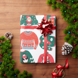 Papel De Regalo Patrón de suéter de invierno lindo Navidad rojo y 