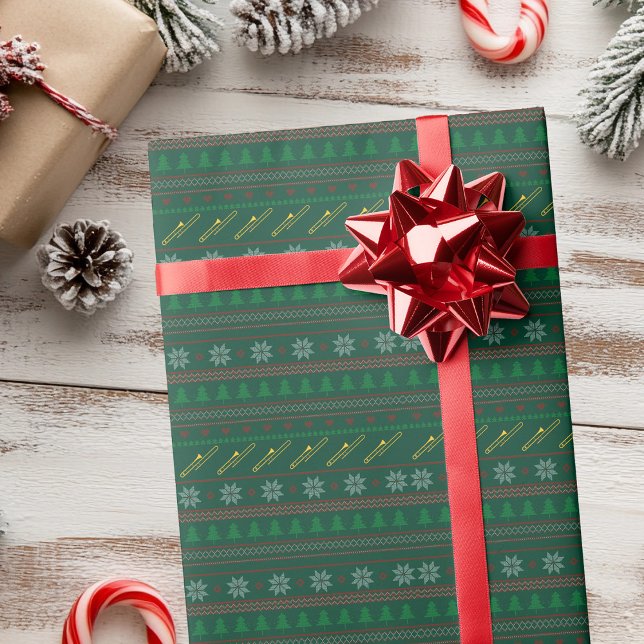 Papel De Regalo Patrón de suéter de Navidad de trombón lindo (Subido por el creador)