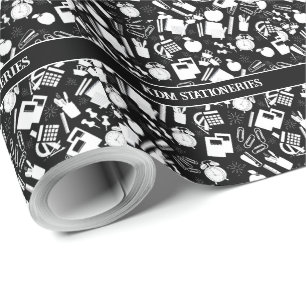 Papel De Regalo patrón de suministros escolares en blanco y negro
