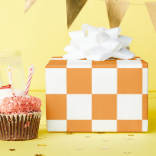 Papel De Regalo Patrón de tablero de ajedrez blanco naranja