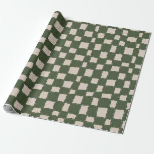 Papel De Regalo Patrón de tablero de ajedrez gris verde elegante