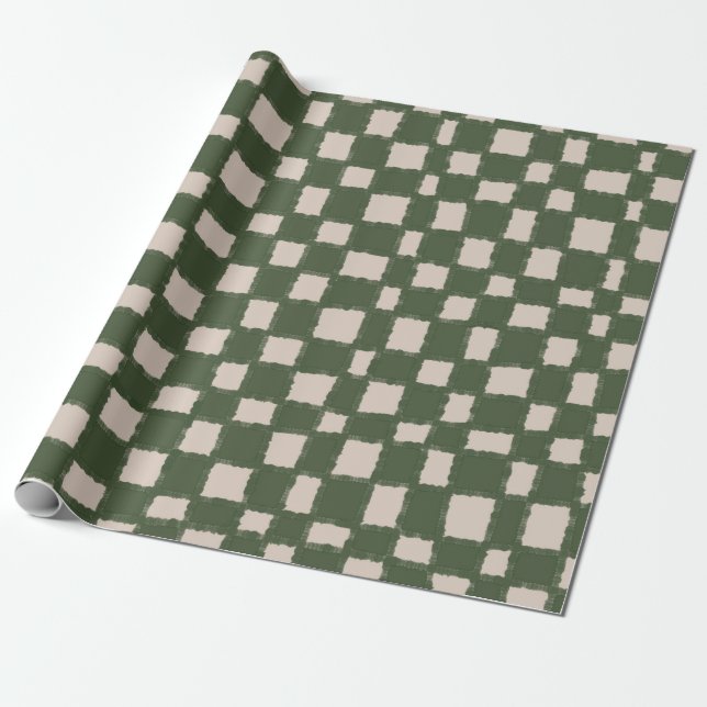 Papel De Regalo Patrón de tablero de ajedrez gris verde elegante (Desenrollado)