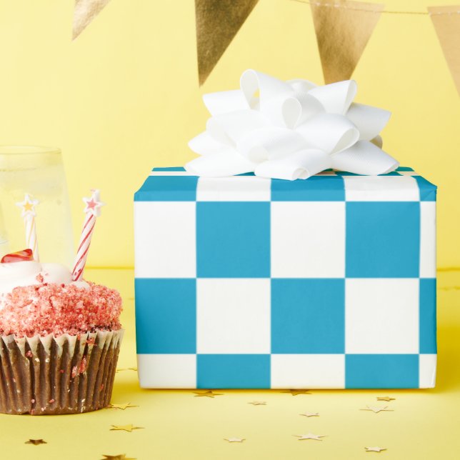 Papel De Regalo Patrón de tablero de cheques azul blanco (Fiesta de cumpleaños )