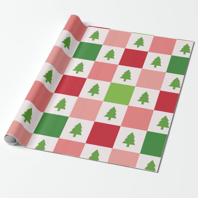 Papel De Regalo Patrón de tablero de cheques de árbol de Navidad f (Desenrollado)