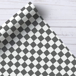 Papel De Regalo Patrón de tablero de cheques gris oscuro y blanco