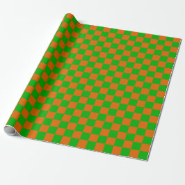 Papel De Regalo Patrón de tablero de verificación verde y Naranja