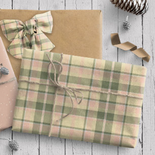 Papel De Regalo Patrón de Tartán8 Sage suave e ID210 rosa Rosa