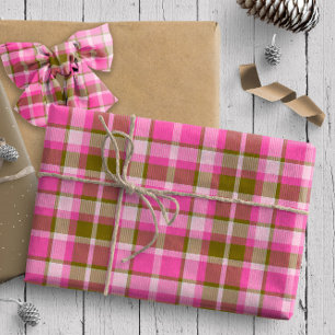 Papel De Regalo Patrón de Tartán9 ID210 de olivo y rosa caliente