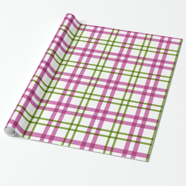 Papel De Regalo Patrón de tartán rosa y verde (Desenrollado)