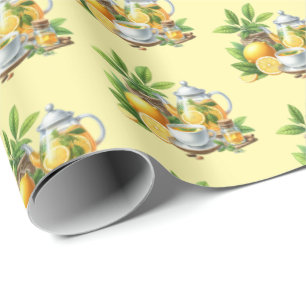 Papel De Regalo Patrón de té de limón en baldosas lindas