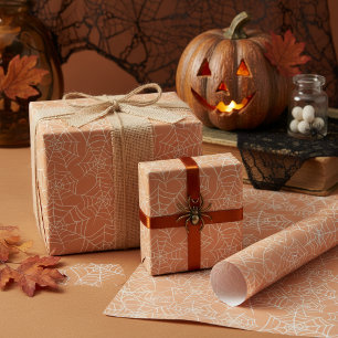Papel De Regalo Patrón de telaraña de Halloween naranja blanco ID1