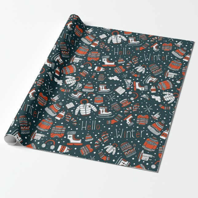 Papel De Regalo patrón de tema de invierno (Desenrollado)