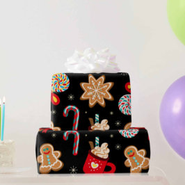 Papel De Regalo Patrón de temas de Navidades de corte negro