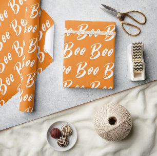 Papel De Regalo patrón de texto boo naranja blanco de Halloween