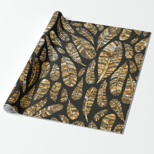 Papel De Regalo Patrón de textura sin foco de pluma dorada brillan