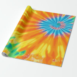 Papel De Regalo Patrón de Tie-Dye Azul, Naranja y Amarillo – Vibra