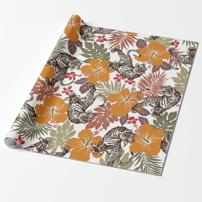 Papel De Regalo Patrón de tigre de Hibiscus (Desenrollado)