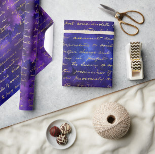 Papel De Regalo Patrón de tinta púrpura acuarela con escritura dor