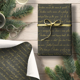 Papel De Regalo Patrón de tipografía de Navidades de oro verde36 I