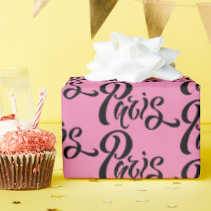 Papel De Regalo Patrón de tipografía de París rosa y negro de moda