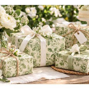 Papel De Regalo Patrón de Toile Botánico Vintage Verde