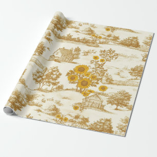 Papel De Regalo Patrón de Toile Campestre de Girasol Rústico Dorad