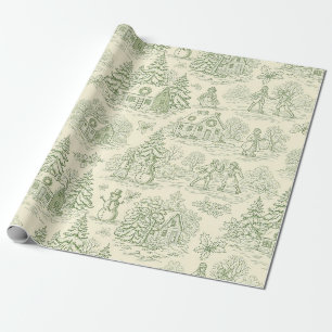 Papel De Regalo Patrón de Toile de Aldea Invernal Verde Suave