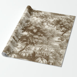 Papel De Regalo Patrón de Toile de Calabaza Sepia País Francés