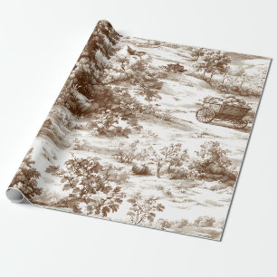 Papel De Regalo Patrón de Toile de Cosecha Sepia Vintage Campiña