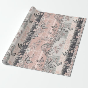 Papel De Regalo Patrón de toile de mariposa botánica vintage (10)