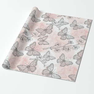 Papel De Regalo Patrón de toile de mariposa botánica vintage (5)