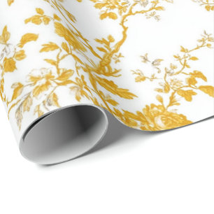 Papel De Regalo Patrón de toile floral chinoiserie amarillo 3 jard