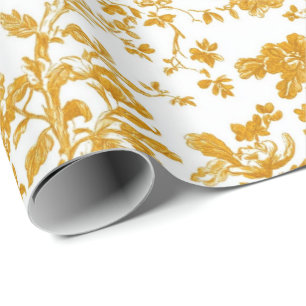Papel De Regalo Patrón de toile floral chinoiserie amarillo 4 jard