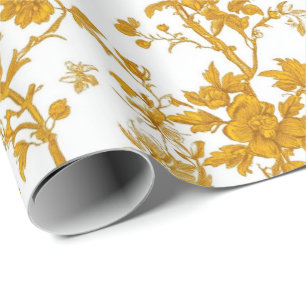 Papel De Regalo Patrón de toile floral chinoiserie amarillo 7 jard