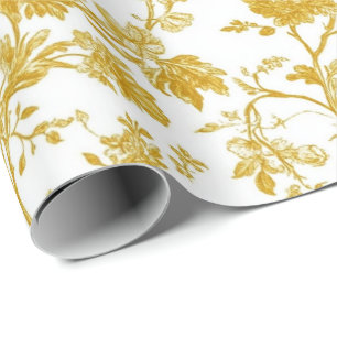 Papel De Regalo Patrón de toile floral chinoiserie amarillo 9 jard