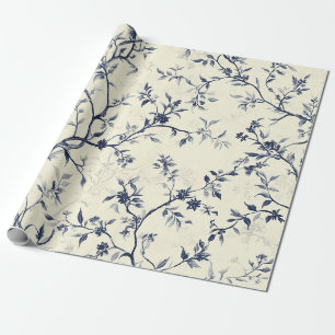 Papel De Regalo Patrón de toile floral vintage azul (1)