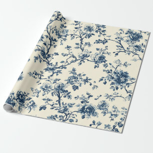 Papel De Regalo Patrón de toile floral vintage azul (2)