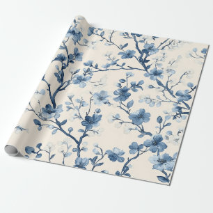 Papel De Regalo Patrón de toile floral vintage azul (4)