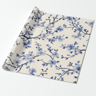 Papel De Regalo Patrón de Toile Floral Vintage Azul (5)
