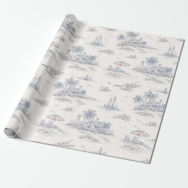 Papel De Regalo Patrón de Toile Francés Tropical Costero Azul